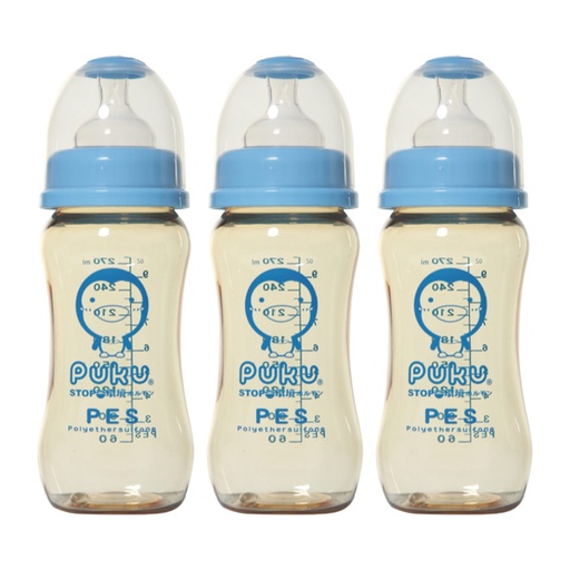 [4712879115308-06] Puku PES Botol Susu 3pcs P11530 - Blue (Wide Neck)